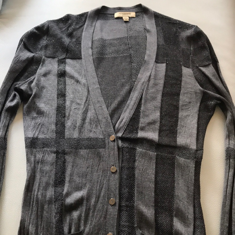 Women’s Burberry Cardigan Sweater, size Medium, Silver Grey